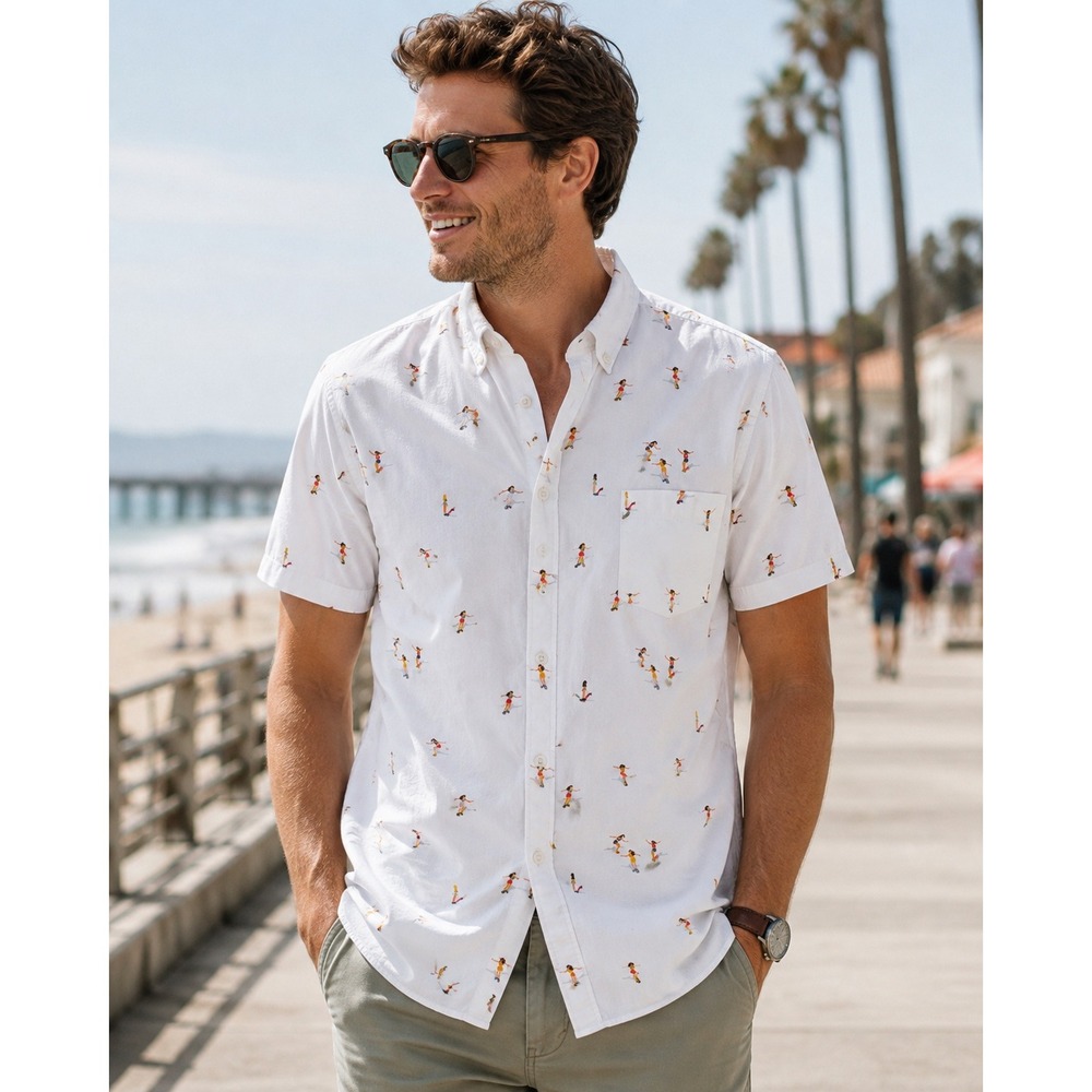 Goodthreads Mens XL Slim Fit Roller Skater Print Short Sleeve Button Down Shirt